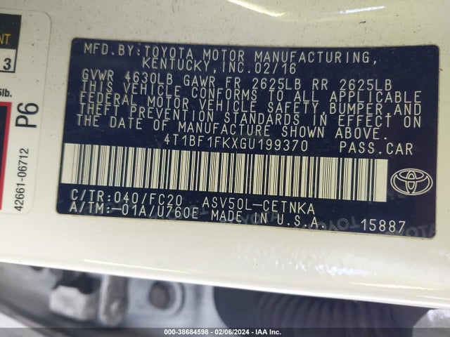 Toyota CAMRY LE 2016 4T1BF1FKXGU199370 Image 9