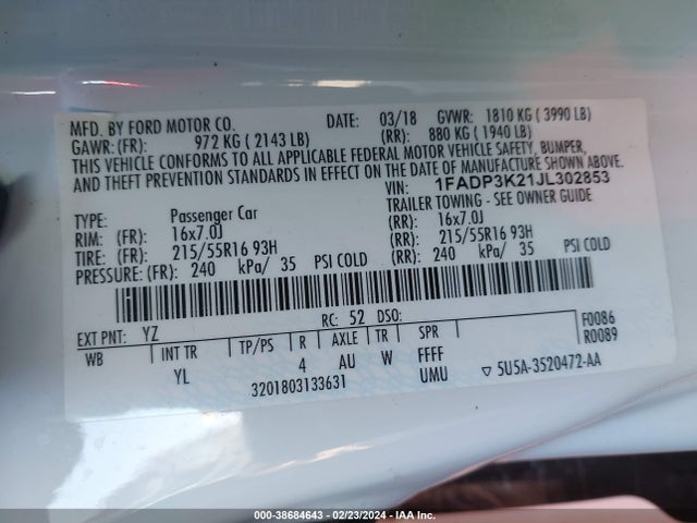 Ford FOCUS SE 2018 1FADP3K21JL302853 Image 9