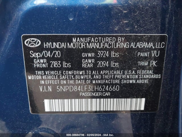 Hyundai ELANTRA SEL 2020 5NPD84LF3LH624660 Image 9