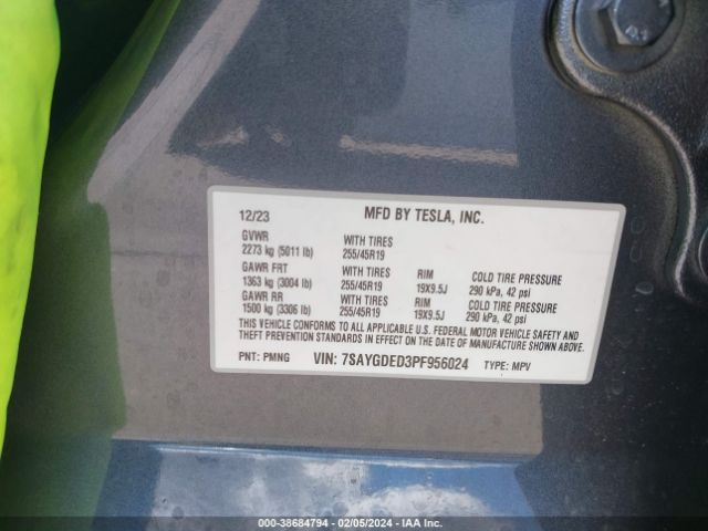 7SAYGDED3PF956024 Tesla Model Y