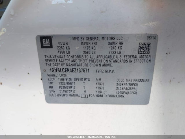 Chevrolet Equinox 2lt 2014 1GNALCEK4EZ137671 Image 9