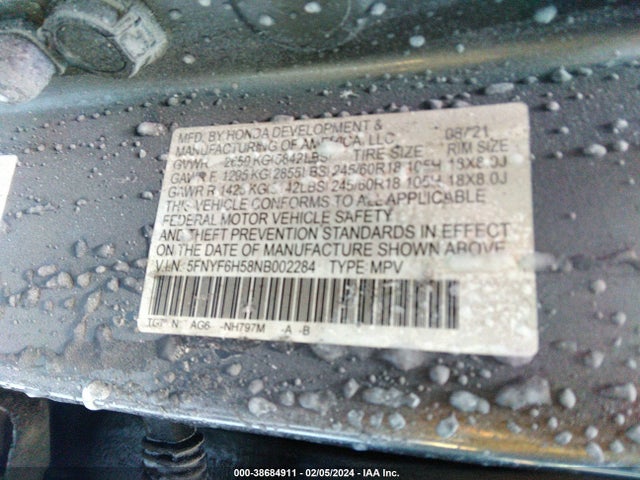 Honda Pilot Awd Ex-l 2022 5FNYF6H58NB002284 Image 9