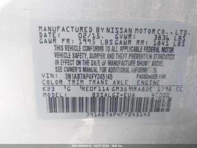 3N1AB7AP4FY245145 Nissan SENTRA SL