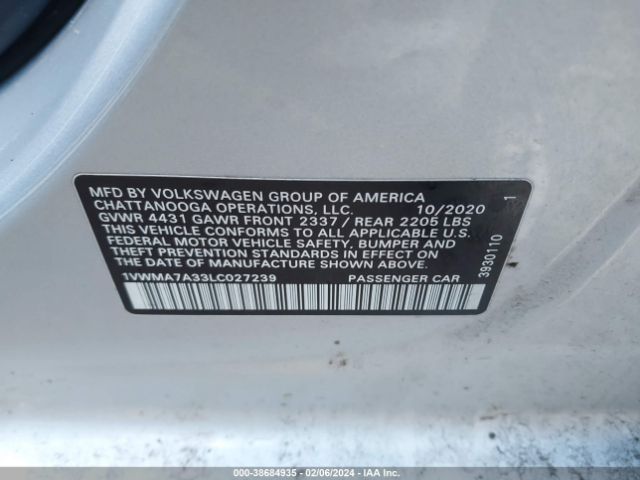 1VWMA7A33LC027239 Volkswagen Passat 2.0t R-line