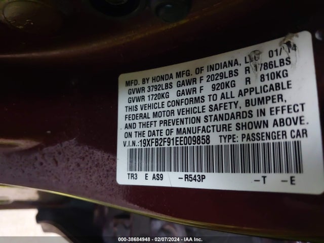 Honda Civic Ex-l 2014 19XFB2F91EE009858 Image 9