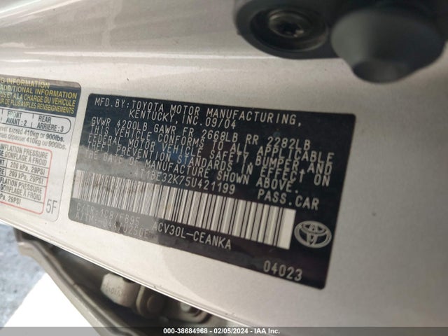2005 TOYOTA CAMRY LE VIN: 4T1BE32K75U421199