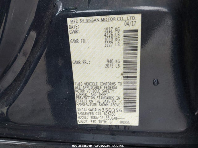 Nissan Altima 2.5 S 2017 1N4AL3AP4HN350356 Image 9