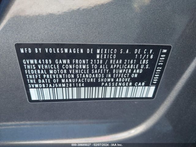 3VWDB7AJ5HM281164 Volkswagen Jetta 1.4t Se