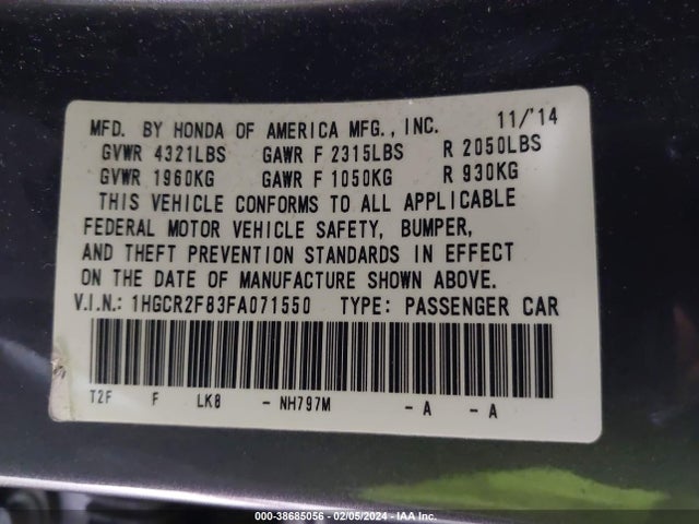 Honda Accord Ex-l 2015 1HGCR2F83FA071550 Image 9