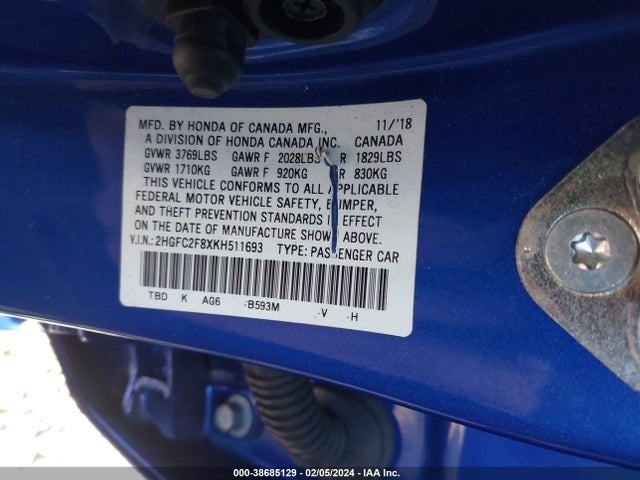 Honda Civic Sport 2019 2HGFC2F8XKH511693 Image 9