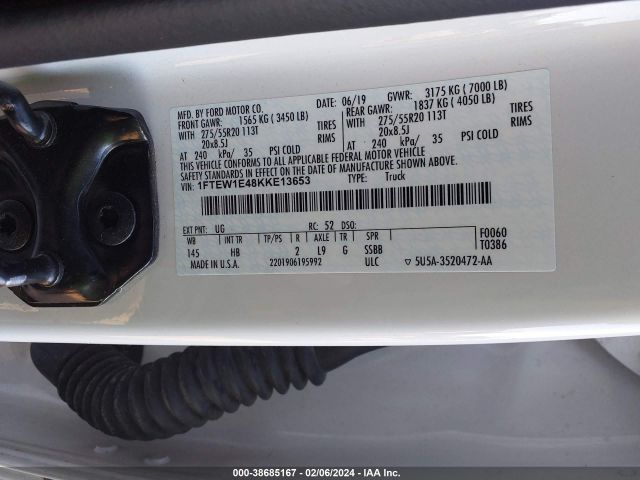 1FTEW1E48KKE13653 Ford F-150 Lariat