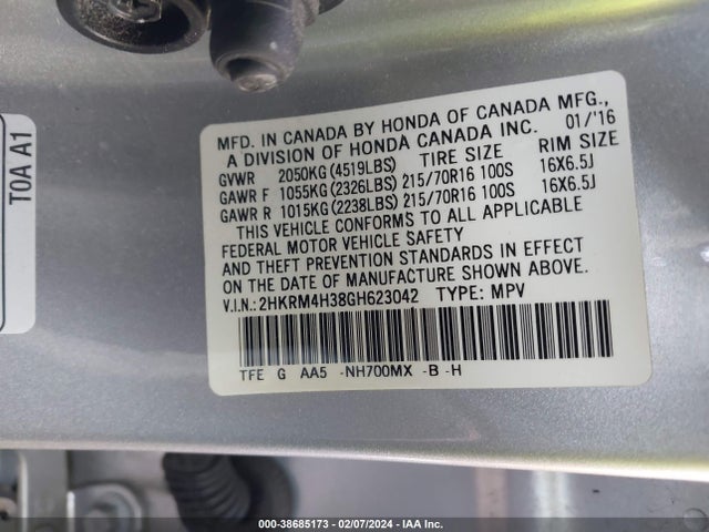 Honda CR-V LX 2016 2HKRM4H38GH623042 Image 9