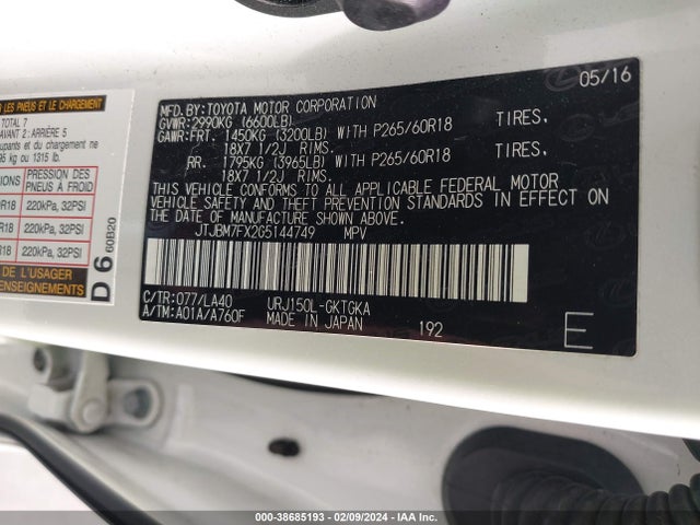 JTJBM7FX2G5144749 Lexus Gx 460 Base (a6)