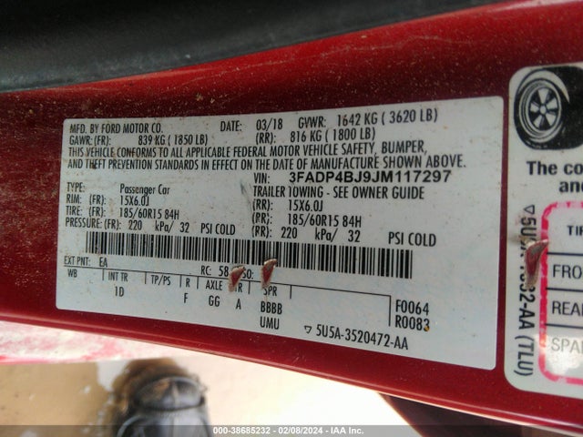 Ford FIESTA SE 2018 3FADP4BJ9JM117297 Image 9