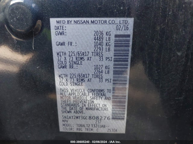 Nissan ROGUE SV 2016 5N1AT2MT3GC808276 Image 9