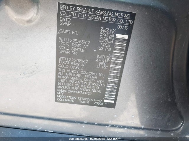 Nissan ROGUE SV 2016 KNMAT2MV5GP730422 Image 9