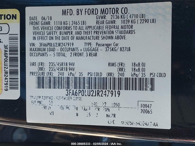 Ford Fusion Hybrid Se 2018 3FA6P0LU2JR247919 Image 9