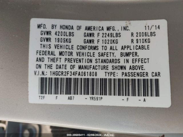 1HGCR2F34FA061808 Honda ACCORD LX
