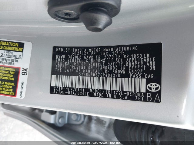 Toyota COROLLA L 2016 5YFBURHE7GP404320 Image 9