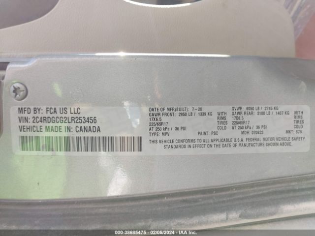 2C4RDGCG2LR253456 Dodge Grand Caravan Sxt
