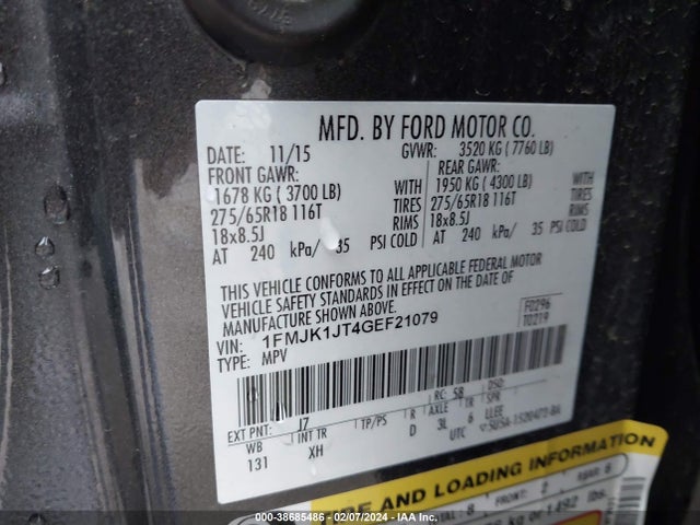 Ford Expedition El Xlt 2016 1FMJK1JT4GEF21079 Image 9