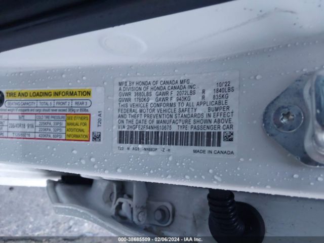 2022 HONDA CIVIC 2HGFE2F54NH610675 Photo 8