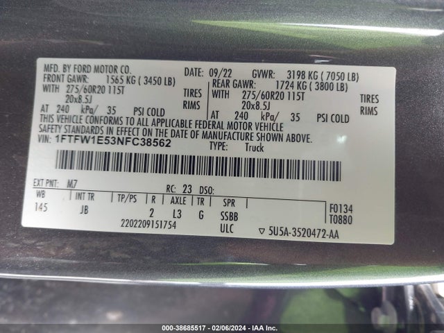 Ford F-150 Xl 2022 1FTFW1E53NFC38562 Image 9