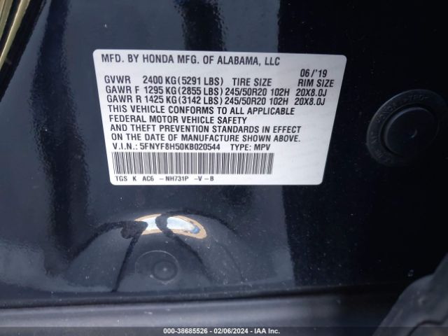 5FNYF8H50KB020544 Honda Passport Ex-l