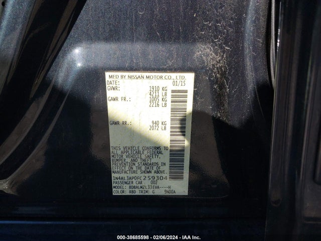 Nissan Altima 2.5 Sv 2015 1N4AL3AP0FC259304 Image 9