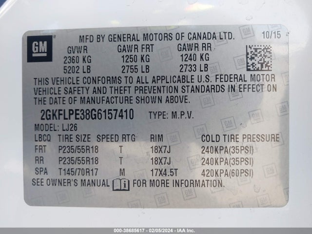 2016 GMC TERRAIN SLT VIN: 2GKFLPE38G6157410