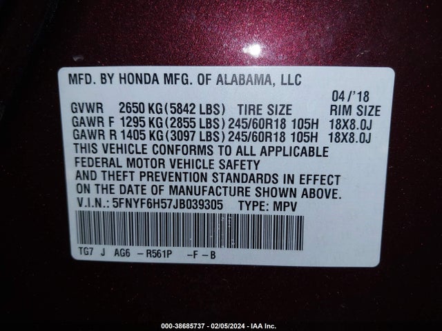 Honda Pilot Ex-l 2018 5FNYF6H57JB039305 Image 9