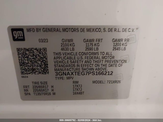 3GNAXTEG7PS166212 Chevrolet Equinox Awd 2fl