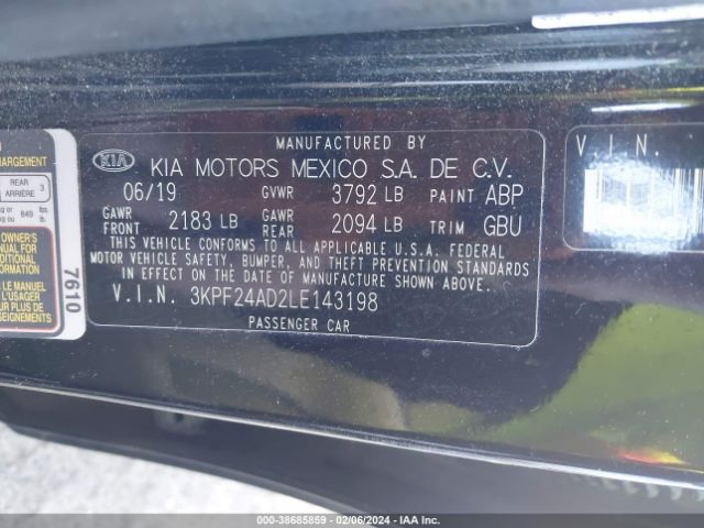 3KPF24AD2LE143198 KIA Forte Lxs