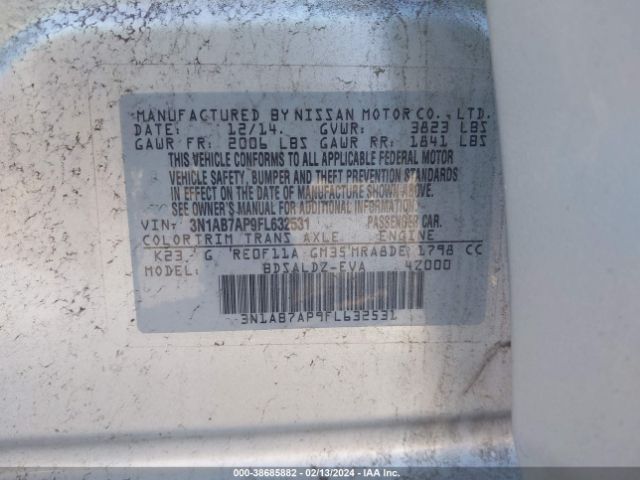 3N1AB7AP9FL632531 Nissan Sentra Fe+ S/s/sl/sr/sv