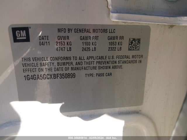 2011 BUICK LACROSSE CX VIN: 1G4GA5GCXBF350899