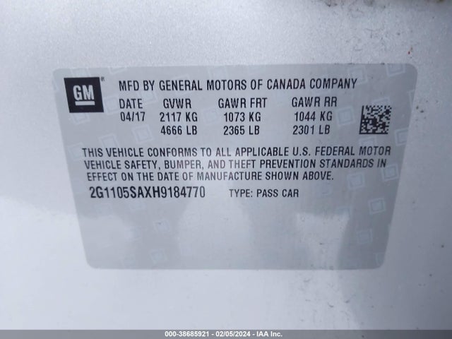Chevrolet IMPALA 1LT 2017 2G1105SAXH9184770 Image 9