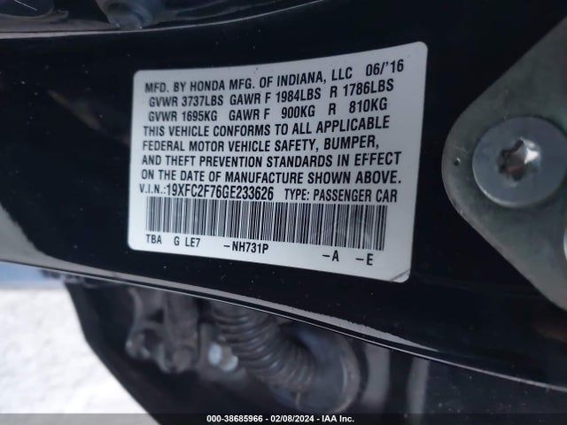 Honda CIVIC EX 2016 19XFC2F76GE233626 Image 9