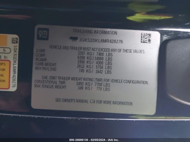1GKS1DKL6MR428276 GMC Yukon 2wd Denali