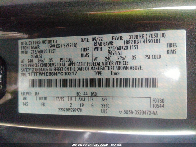 Ford F-150 Xlt 2022 1FTFW1E88NFC10217 Image 9