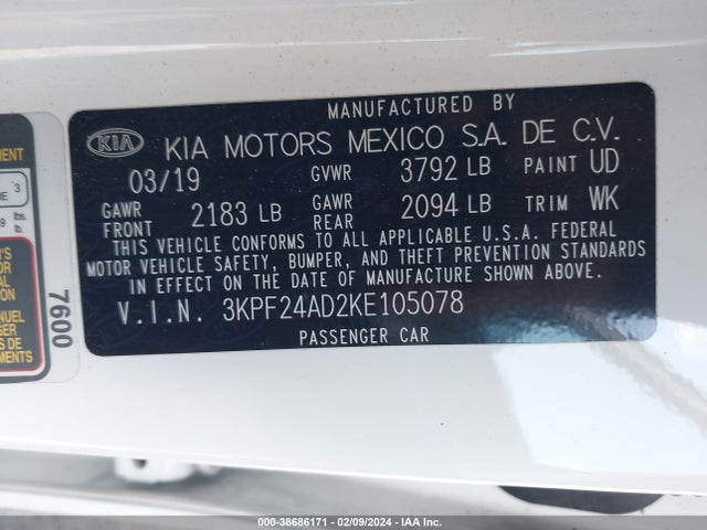 KIA FORTE FE 2019 3KPF24AD2KE105078 Image 9
