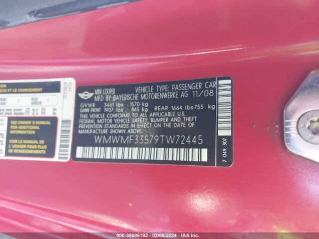 2009 MINI COOPER WMWMF33579TW72445 Photo 8