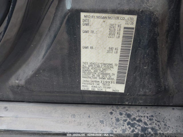 2017 NISSAN ALTIMA 2.5 S VIN: 1N4AL3AP8HN319935