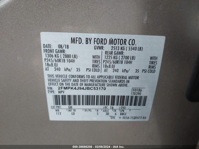 Ford EDGE SEL 2018 2FMPK4J94JBC53170 Image 9