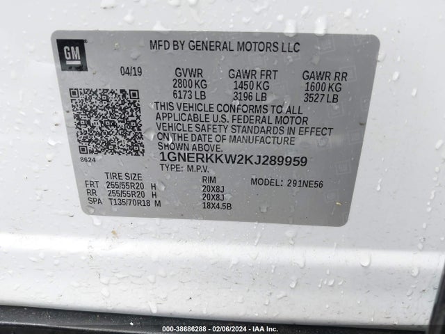 Chevrolet Traverse Premier 2019 1GNERKKW2KJ289959 Image 9