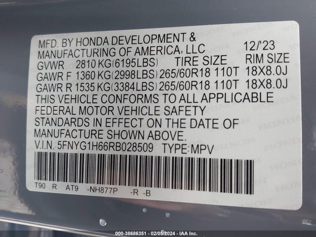 Honda Pilot Awd Trailsport 2024 5FNYG1H66RB028509 Image 9