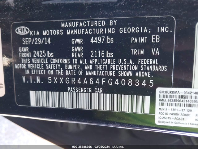 KIA Optima Sx Turbo 2015 5XXGR4A64FG408345 Image 9