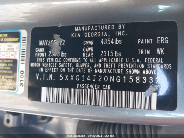 5XXG14J20NG158332 KIA K5 LXS