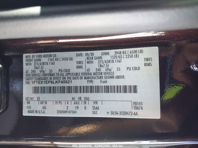 Ford F-150 Xlt 2020 1FTEX1EP8LKF45921 Image 9