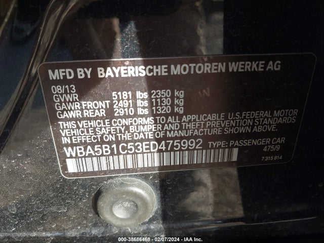 BMW 535i 2014 WBA5B1C53ED475992 Image 9