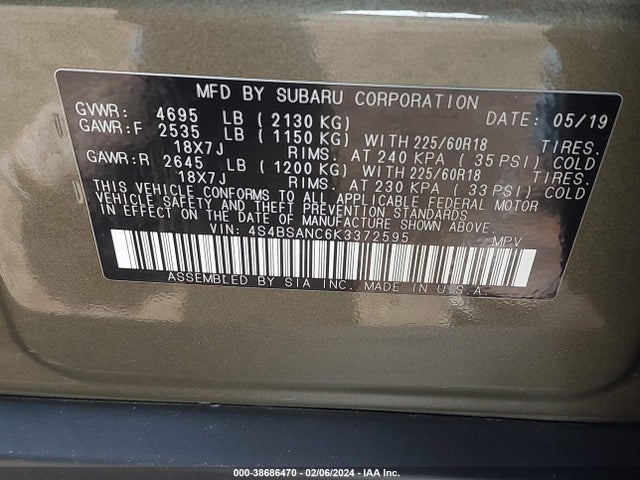 Subaru Outback 2.5i Limited 2019 4S4BSANC6K3372595 Image 9